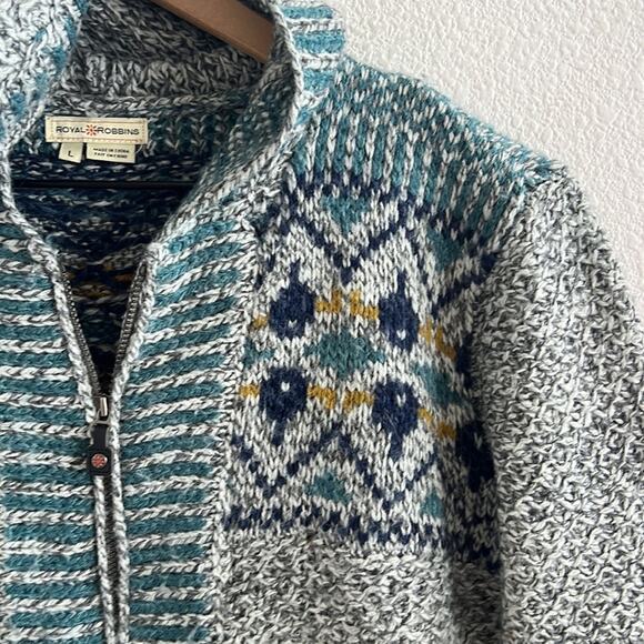 Royal Robbins Knit Zip Up Hoodie Sweater Wool Blend Women’s Large Blue Gray L - Picture 4 of 7